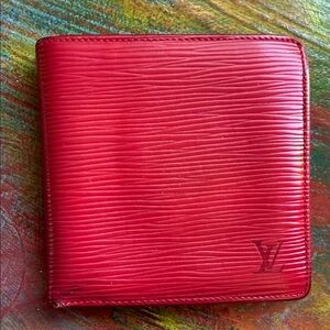 Louis Vuitton Scarlet Epi Leather Wallet Red LV Bi Fold Unisex Vintage